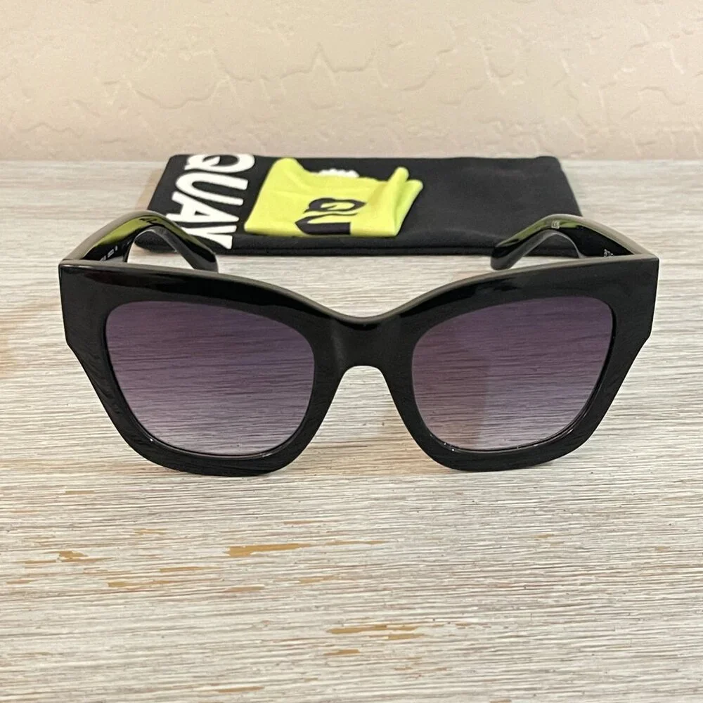 Quay Australia Sunglasses By The Way Black Cateye with Pouch and Cloth